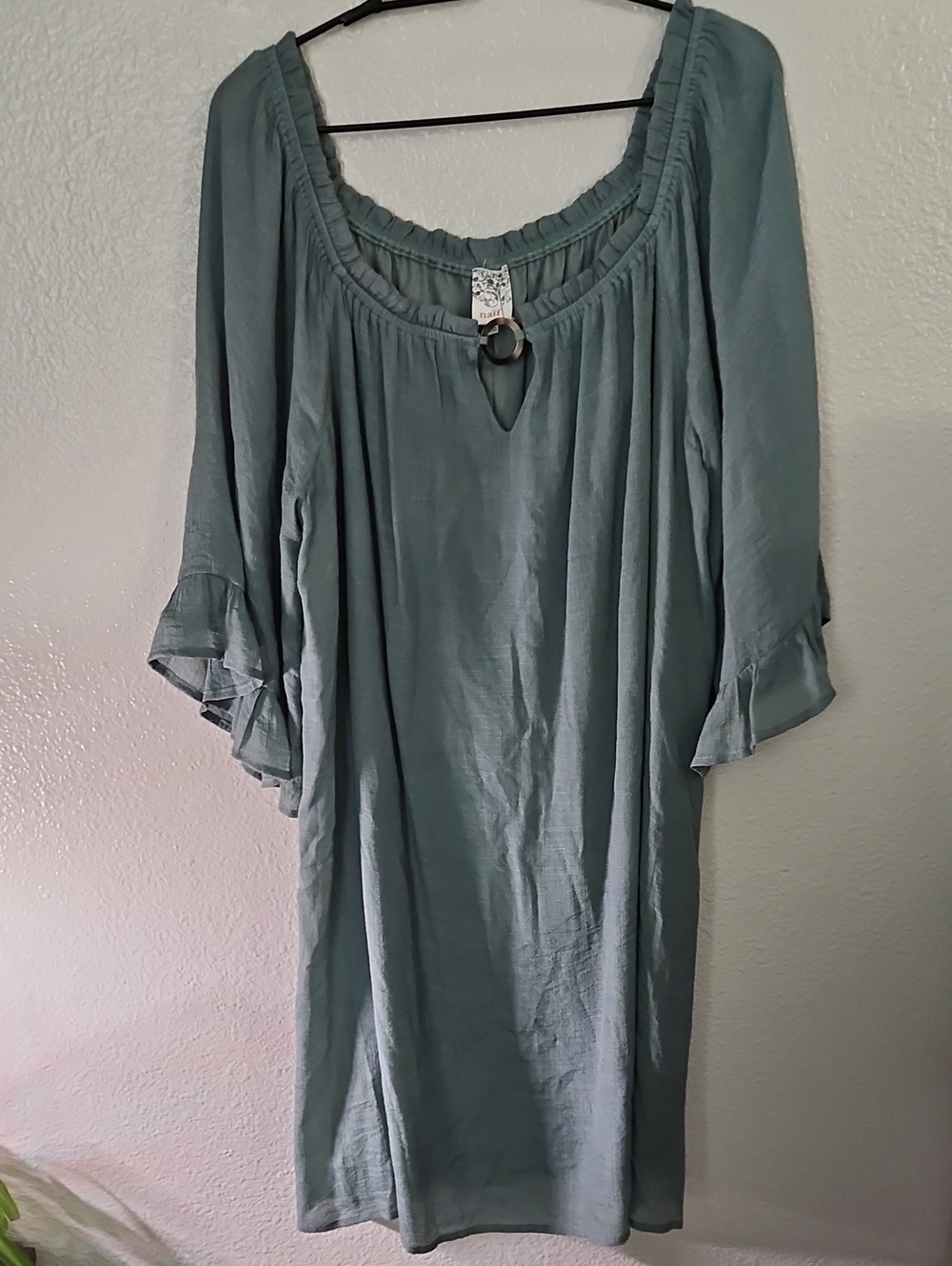 Naïf Sage Green Boho Ruffle Tunic Mini Dress Plus Size 3X EUC